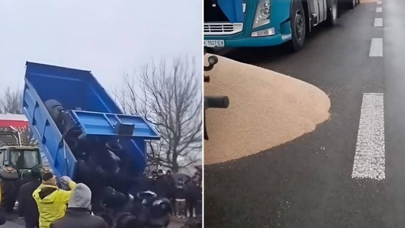 Полски фермери блокираха пътища с украинско зърно, тор и гуми ВИДЕО