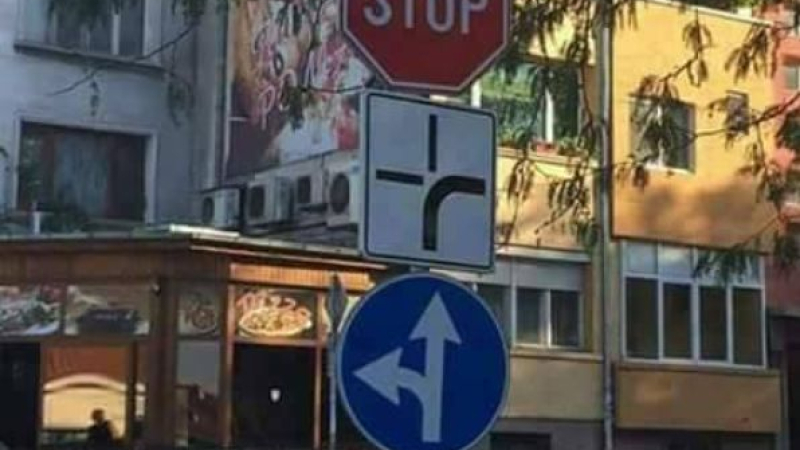 Пътен знак на пъпа на София изненада столичанка СНИМКА 