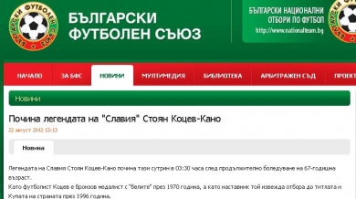 БФС, &quot;Левски&quot; и ЦСКА поднесоха съболезнования за кончината на Кано Коцев