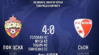 Четири гола за 10 минути при победа на ЦСКА (Москва)