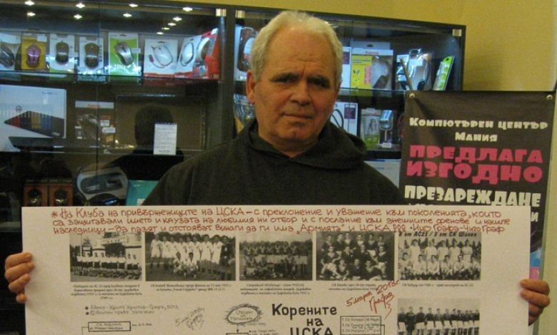 Христо Христов-Графа позира със схемата на корените на ЦСКА
