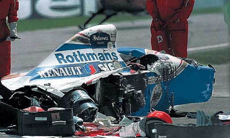Болидът на Сена след катастрофата на Гран При на Сан Марино на 1 май 1994 г.