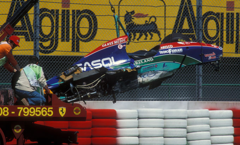 Колата на Баричело след инцидента по време на тренировката на 29 април 1994 г.