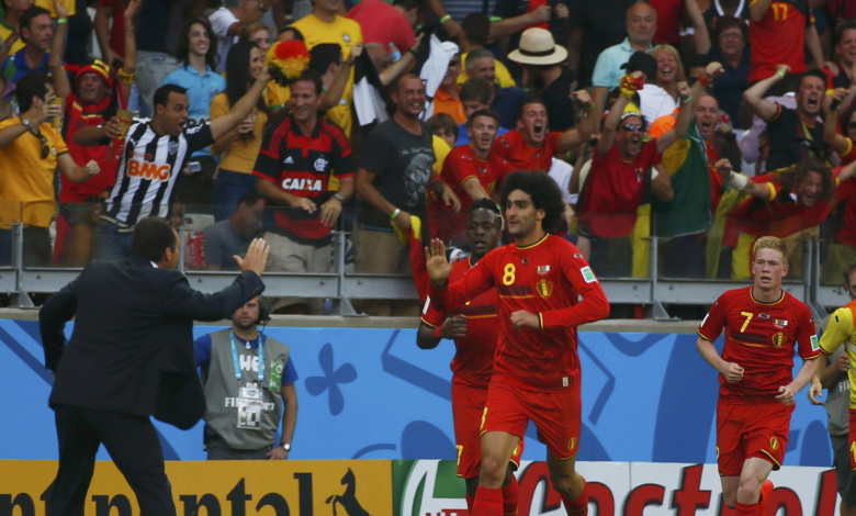Маруан Фелайни се радва след изравнителния гол за Белгия / снимка: REUTERS