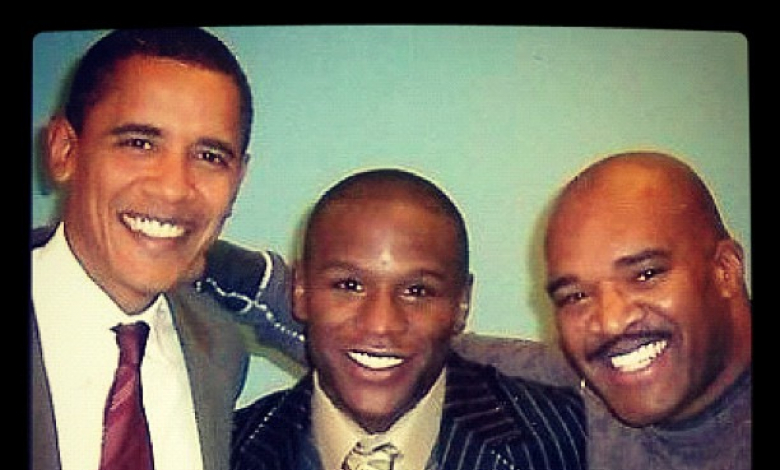 Барак Обама и Ивендър Холифийлд с Флойд Мейуедър 