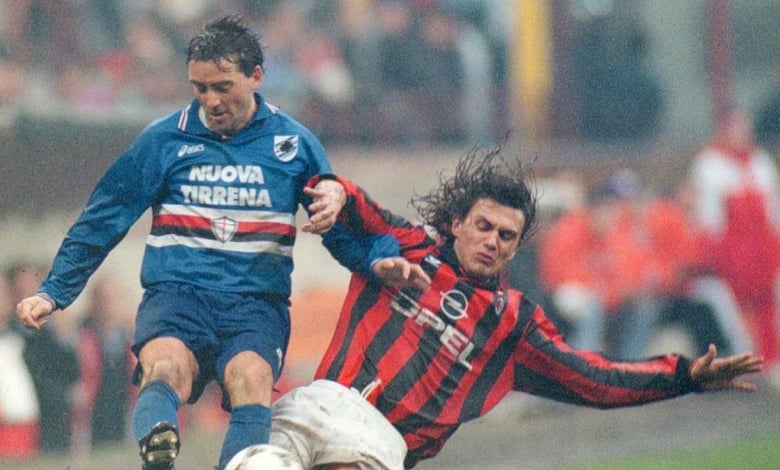 Манчини като играч на Сампдория и Малдини с екипа на Милан