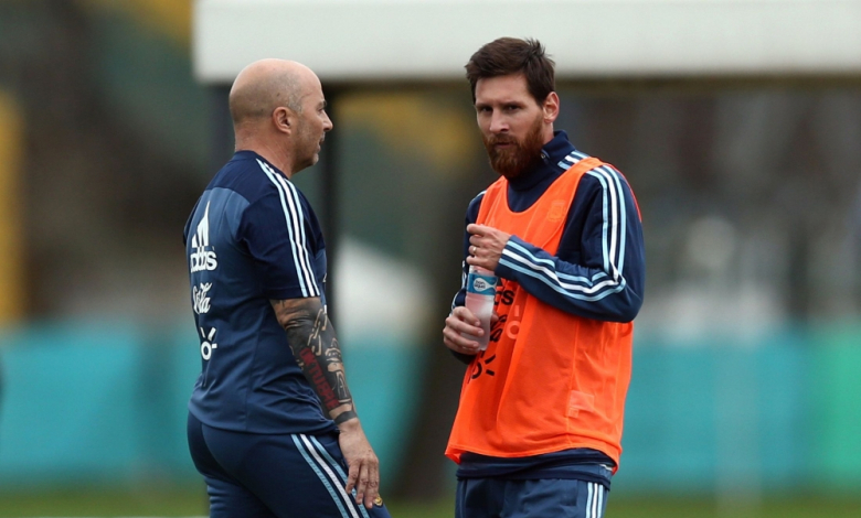 Сампаоли и Меси на последната тренировка на Аржентина Снимка: REUTERS