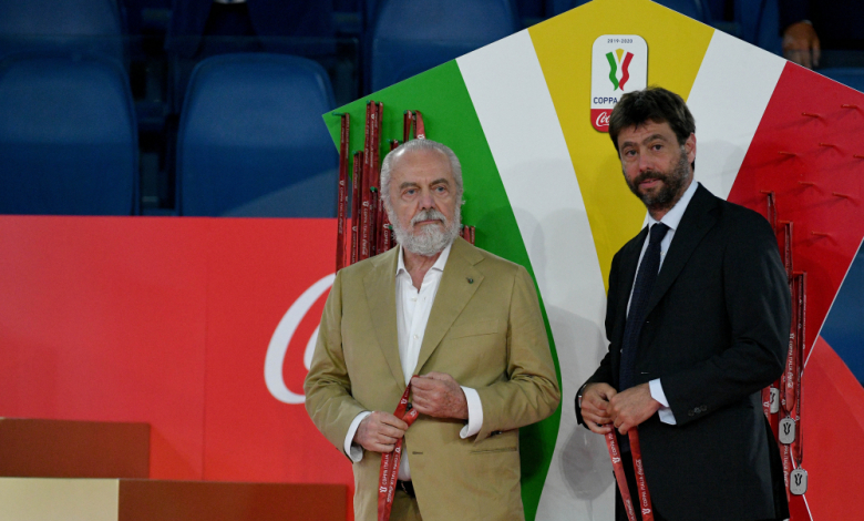Президентът на Наполи Аурелио де Лаурентис (вляво) и босът на Ювентус Андреа Аниели; снимка: Getty Images/Guliver