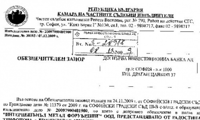 Документът, с който са запорирани сметките на ЦСКА
