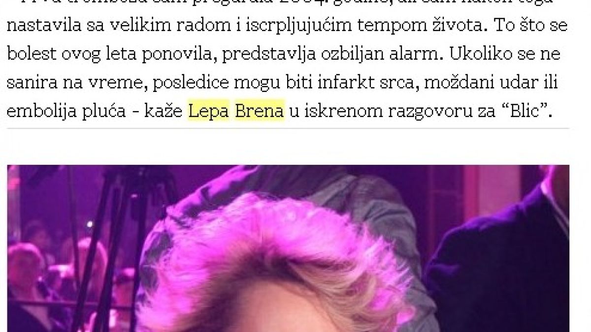 Сърбия гръмна: Болната Лепа Брена може да умре!
