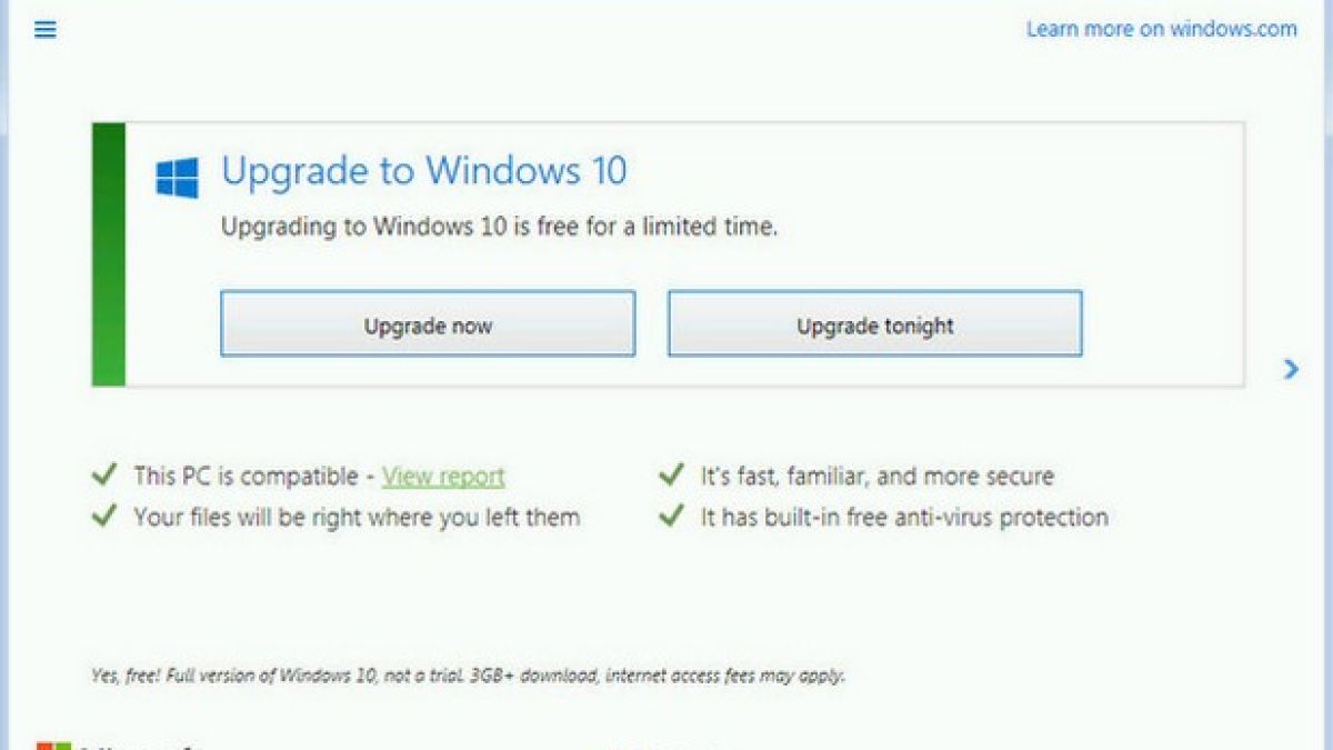 Microsoft настоява агресивно за ъпгрейд до Windows 10