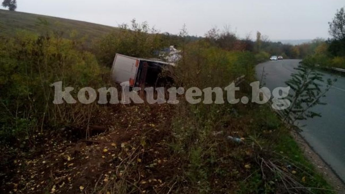 Водач на ТИР заспа зад волана и проби просека край Краводер (СНИМКИ)