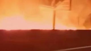 Виж първи кадри от пожара край магистрала "Тракия" (ВИДЕО)