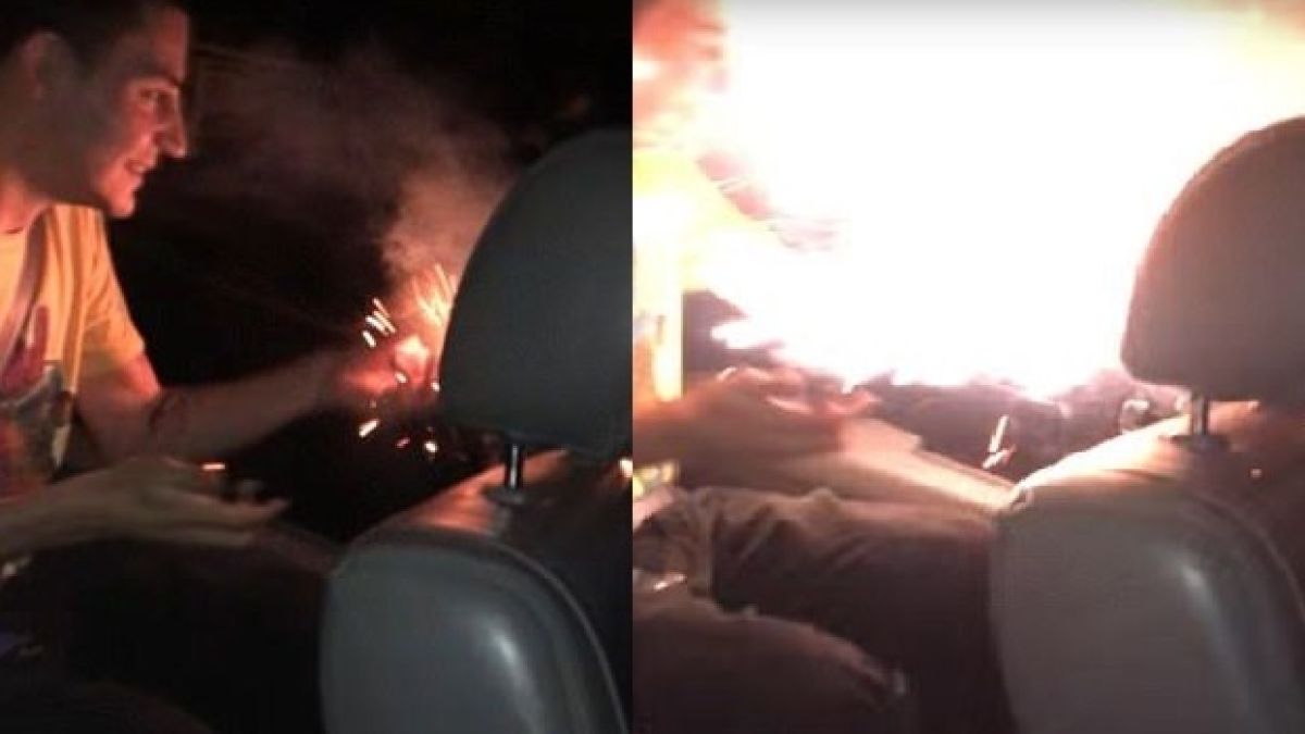 Шокиращ момент! „Брато” запали фойерверки в джип по време на движение и стана страшно (ВИДЕО)