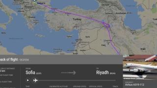 Flightradar показа усуканата маневра на нашия правителствен самолет, пресрещнат от ирански изтребители на път за Рияд (КАРТА) 