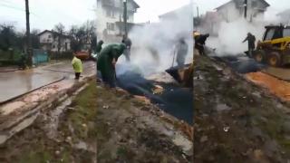 Така полагат асфалт в Годеч и хиляди левове потъват в калта