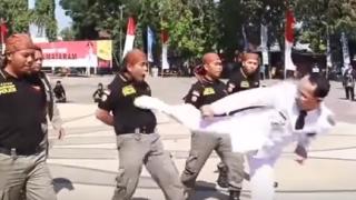Кмет вбеси мрежата с това ВИДЕО, на което рита полицаи в гърдите