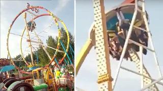 Атракцион се прецака и държа посетителите му с главата надолу (ВИДЕО)