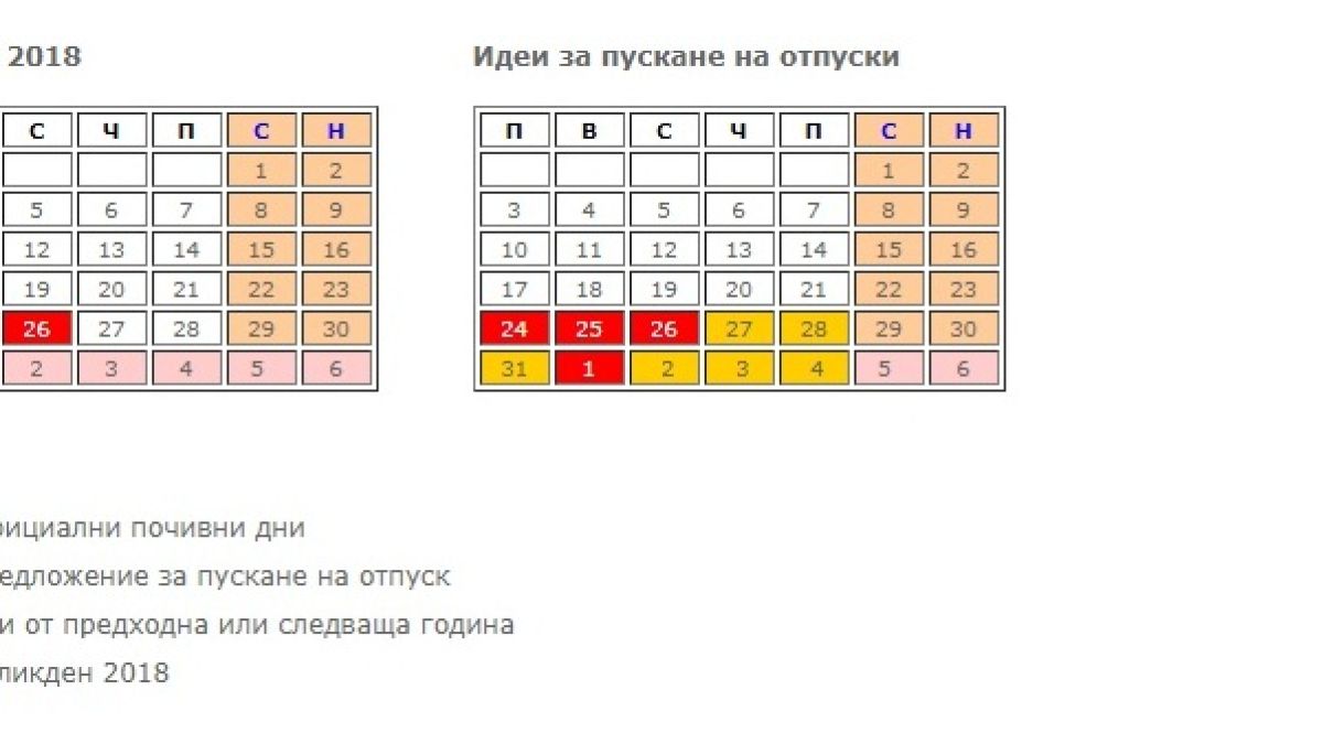 Как ще почиваме тази година по Коледа и Нова година (ТАБЛИЦА)