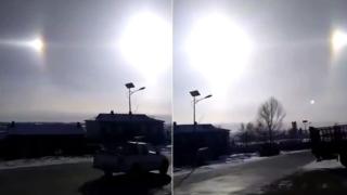 Завладяващо зрелище: Пет слънца изгряха в небето над Вътрешна Монголия ВИДЕО 