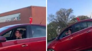 Тя остави чаша на покрива на колата си и стана голямата беля ВИДЕО 