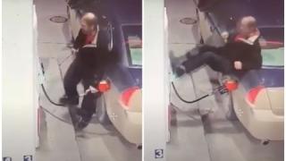 Плешив чичка избесня на бензиностанция и преби жестоко... ВИДЕО 