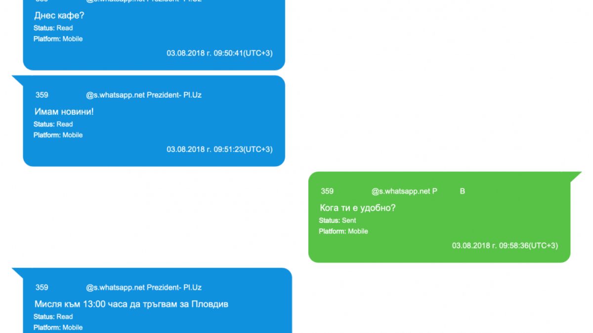 Прокуратурата пусна нови чатове между „Prezident-Pl. Uzunov” и П. Б. за много пари ДОКУМЕНТИ