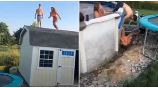 Момиче скочи в басейна през батут, но много скоро... ВИДЕО