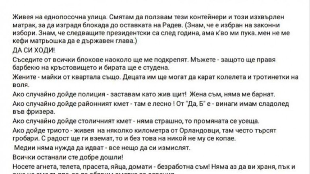 Софиянка прави барикада до оставката на Радев