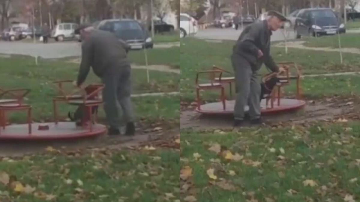 Дядо повъртя кучето си на въртележка и трогна до сълзи мрежата ВИДЕО