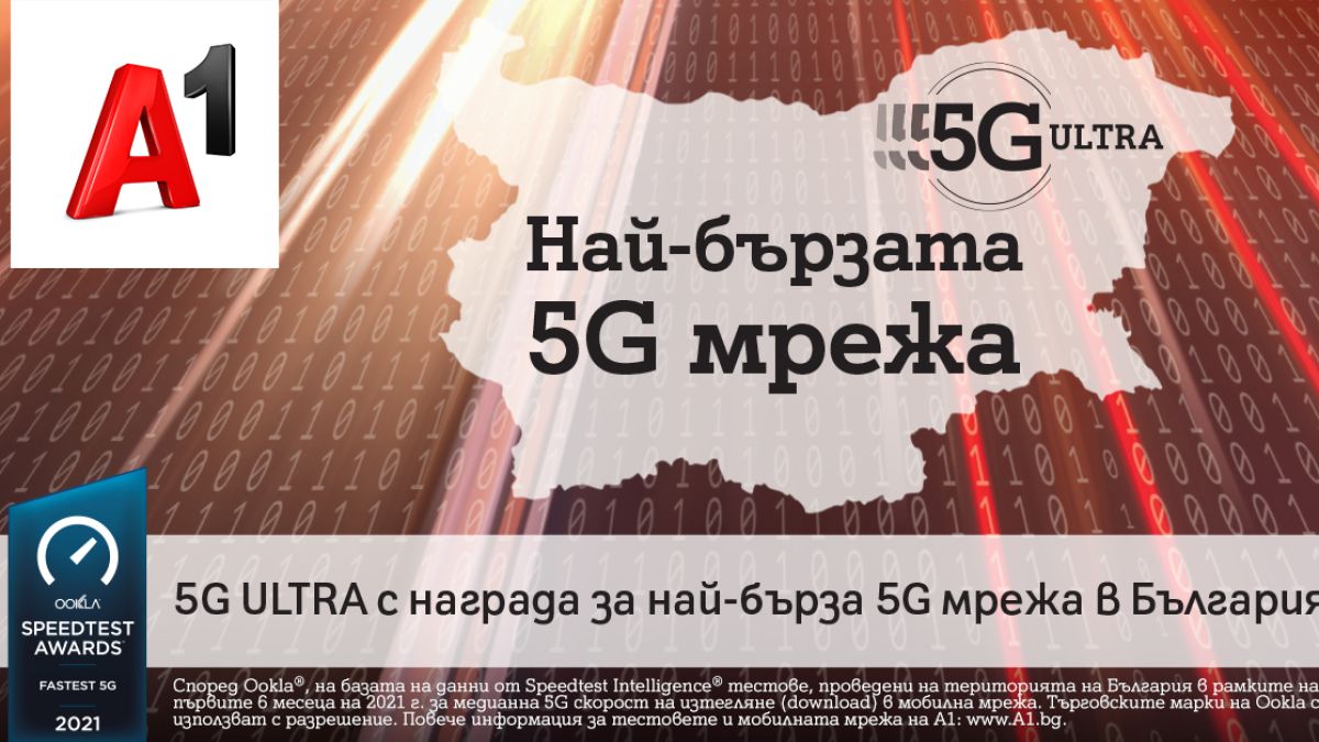 A1 има най-бързата 5G мрежа в България според Ookla®
