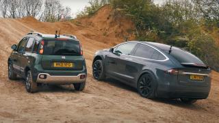 Царят на офроуда: Tesla Model X или Fiat Panda Cross ВИДЕО 