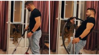 Куче спаси стопанина си от атаката на прахосмукачка ВИДЕО