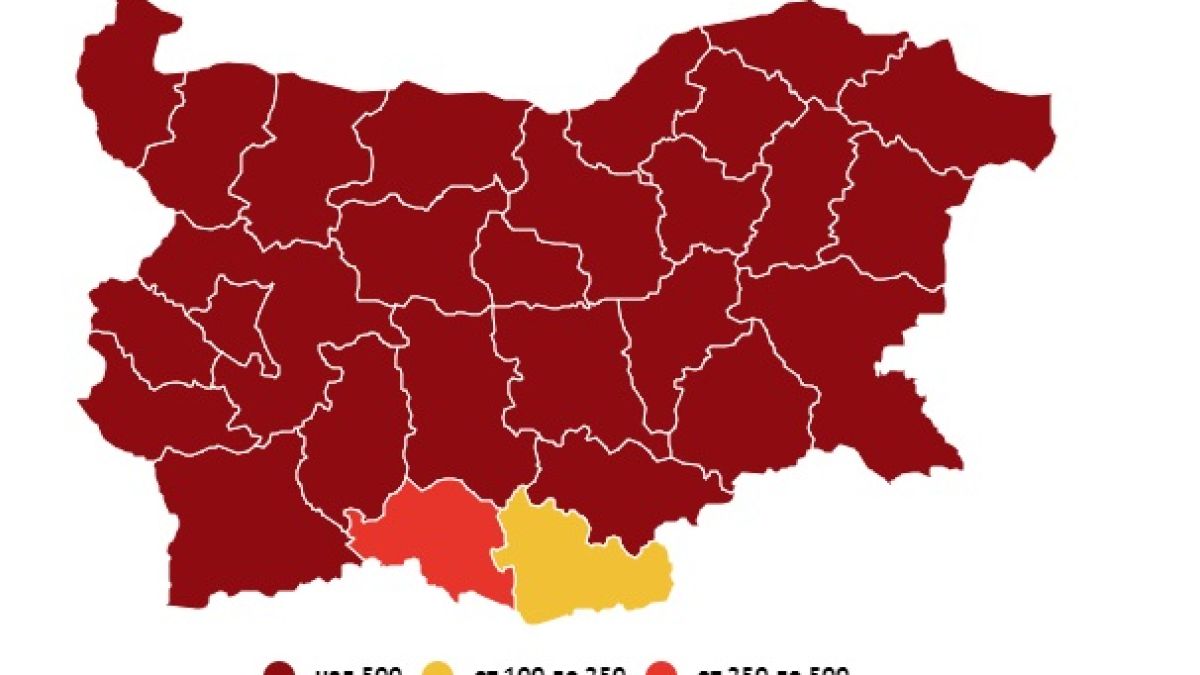 България свети в тъмночервено, К-19 пощади само тези две области КАРТА