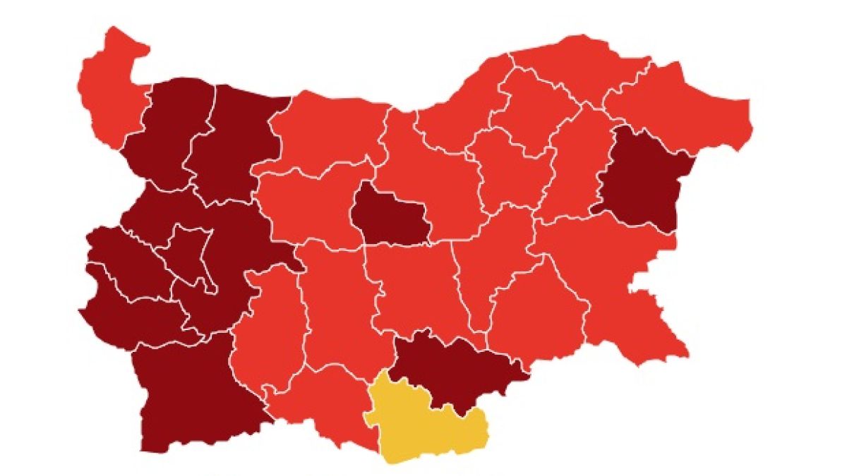 Ковид КАРТА показва коя част на България продължава да свети в тъмночервено