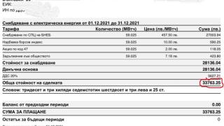 Пълен шок! ФАКТУРА за ток за над 30 бона показаха от БАЗ и СЗБ