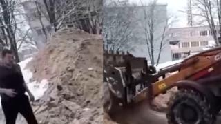 Шофьор на снегорин се нервира и стана страшно ВИДЕО