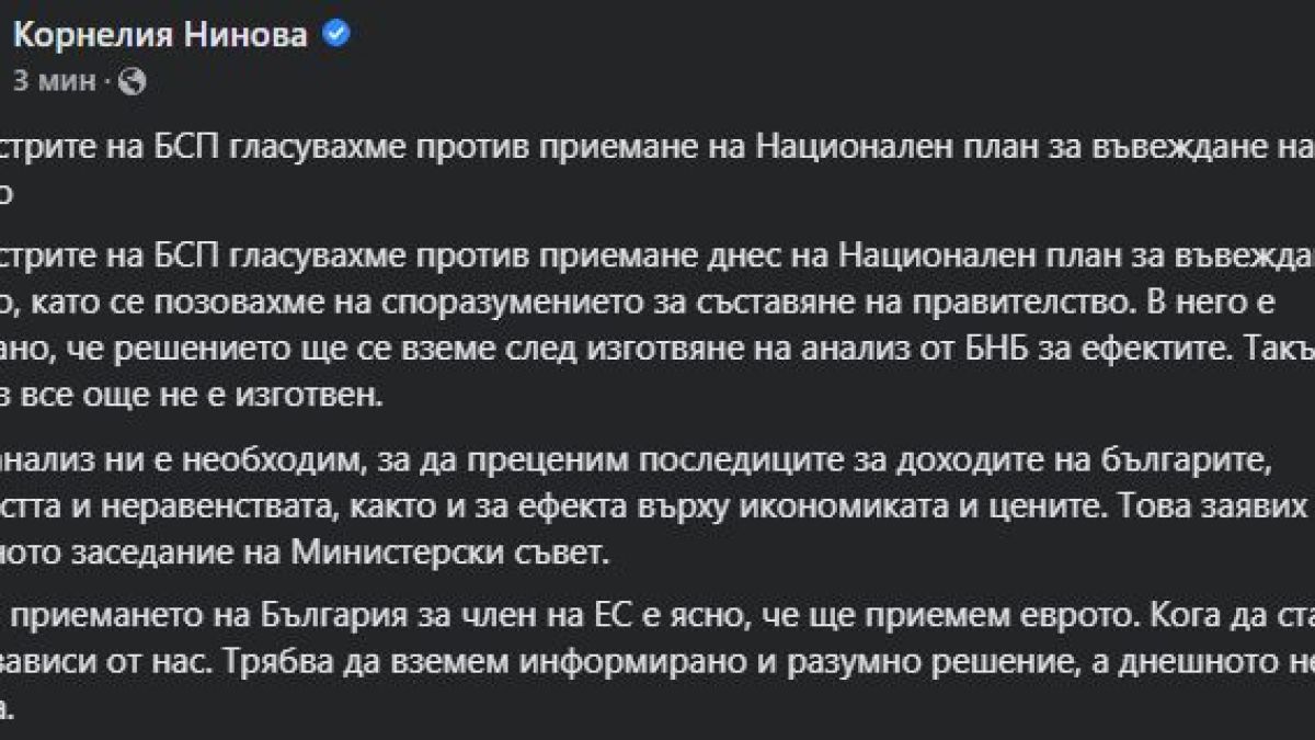 Нинова посече Василев заради еврото