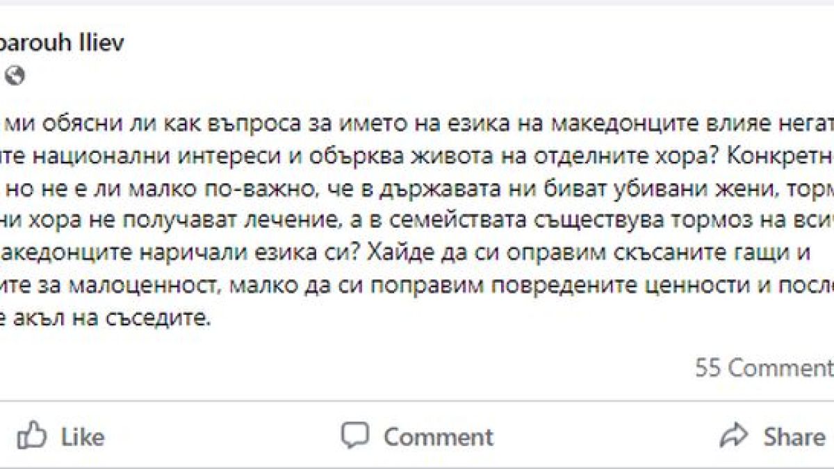 Д-р Илиев шашна с тези думи за македонския език и България