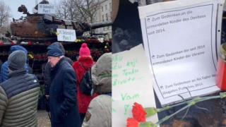 Обрат: Море от цветя за изгорял руски танк в Берлин, а украинското знаме стъпкано ВИДЕО