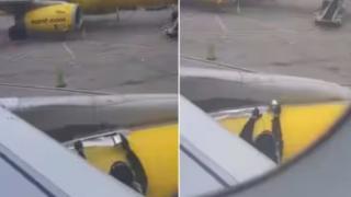 Пътничка изпадна в див ужас като видя как "лепят" крило на самолет ВИДЕО