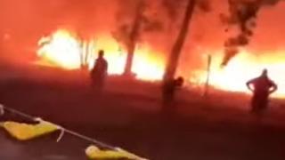 Огромен пожар изпепели каравани край Черноморец! Ексклузивно ВИДЕО
