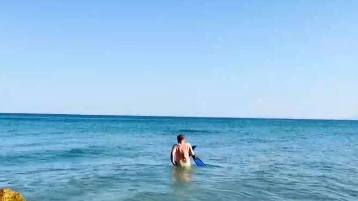 Голям туристически бос скочи гол в морето, извади чувал с миди и ги налапа сурови