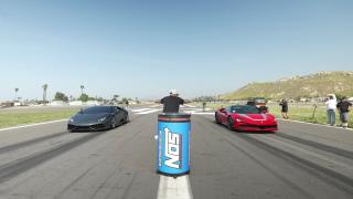 Хибрид на Ferrari и модифицирано Lamborghini премериха сили в драг битка ВИДЕО