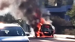 Огнен ад в "Овча купел": Кола пламна като факла, а шофьорът... СНИМКИ