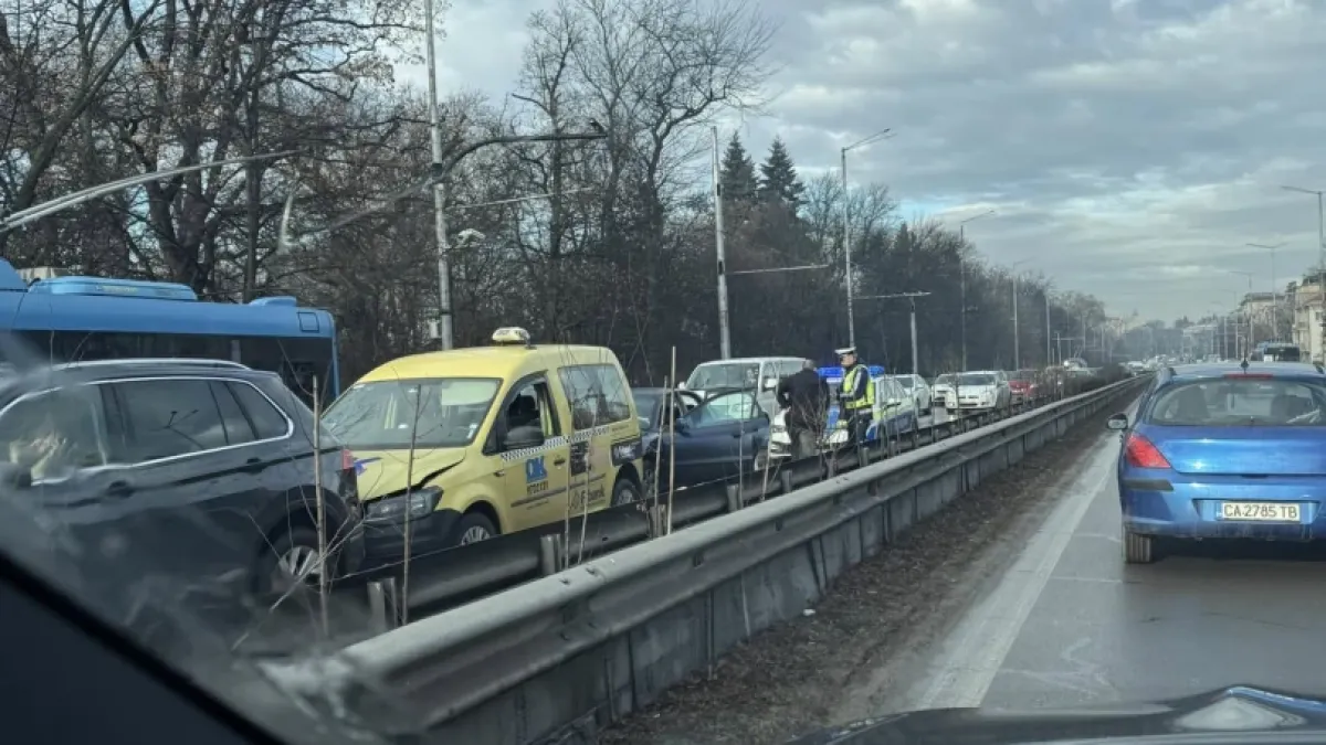 Верижно меле с такси затапи бул. „Цариградско шосе“ в София СНИМКИ