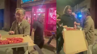 Вижте как легендарен актьор почерпи филмовия екип с пица ВИДЕО