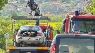 Първи СНИМКИ от трагедията с 33 г. жена в Кюстендилско, колата е нанизана на шиш