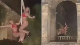 Скандал на Корфу: Полуголи модели на пилон в исторически дворец, видео 18+