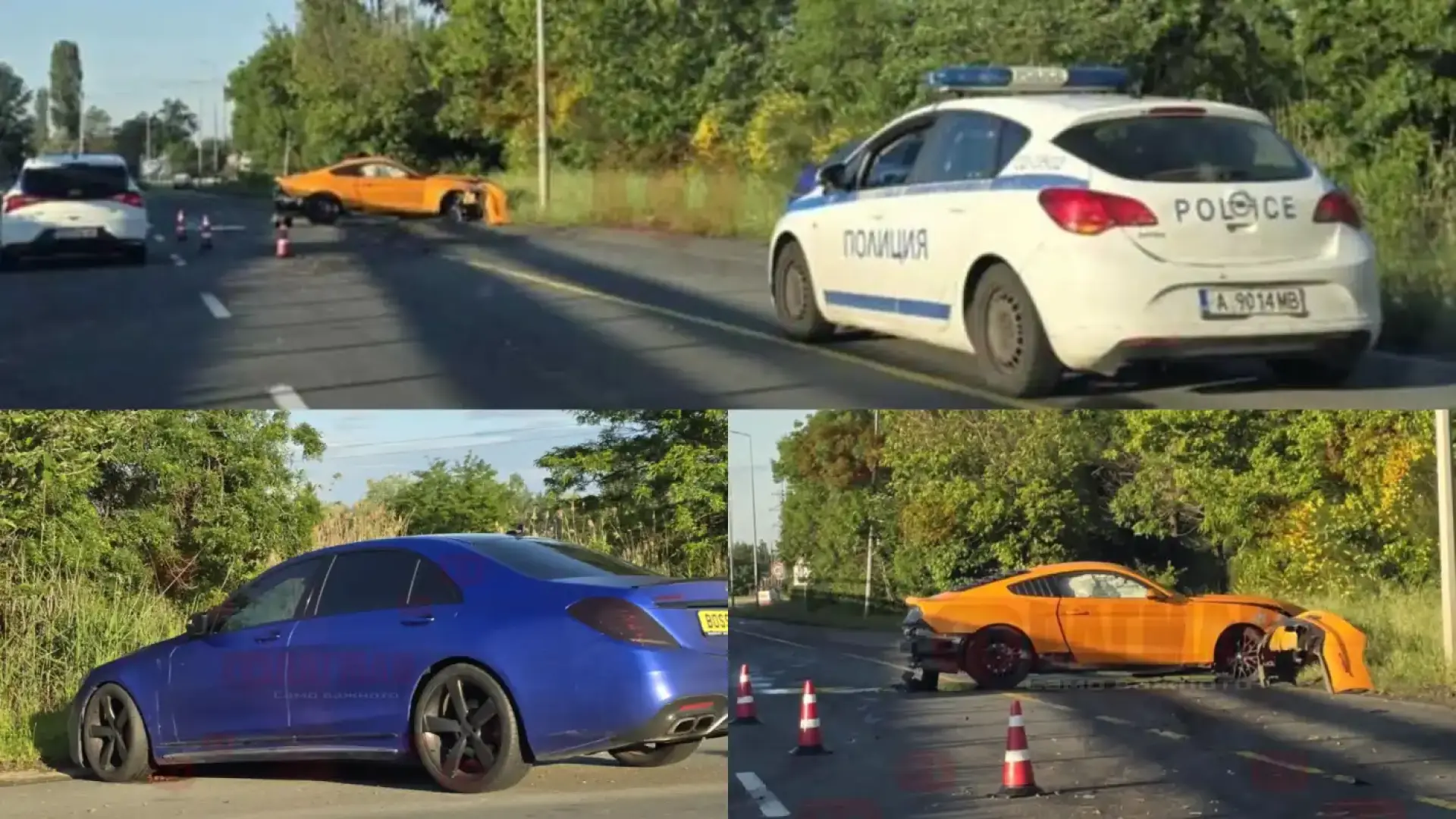Сблъсък на лукса край Бургас: Мустанг и Мерцедес BOSS катастрофираха Снимки